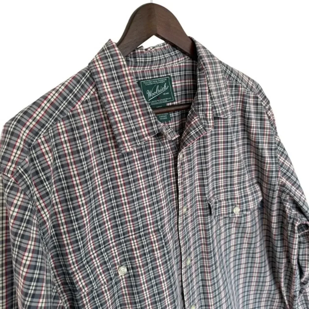 Woolrich Gray, Red and Off-White Plaid Button Up Shirt - XL
